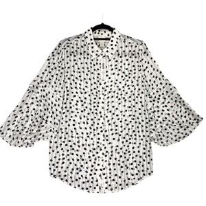 NWOT Chicos 1 US 8 Dazzling Dots Tulip Sleeve Shirt Top Black White Blouse